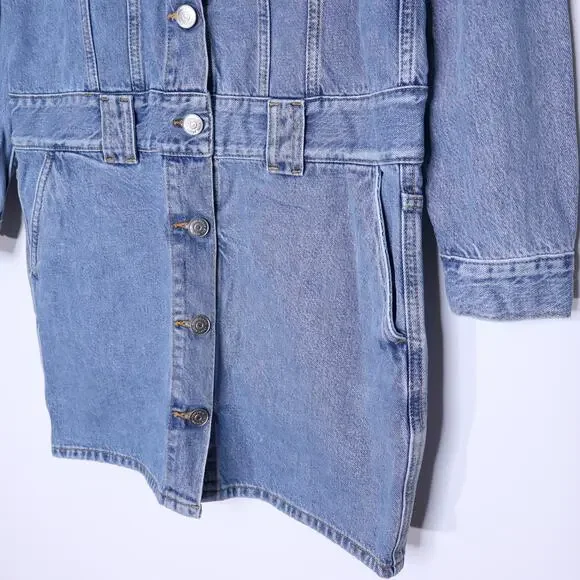 GANNI Washed Denim Long Sleeve Mini Dress Indigo Long Sleeve Women's 36/ US 4 - Picture 5 of 9